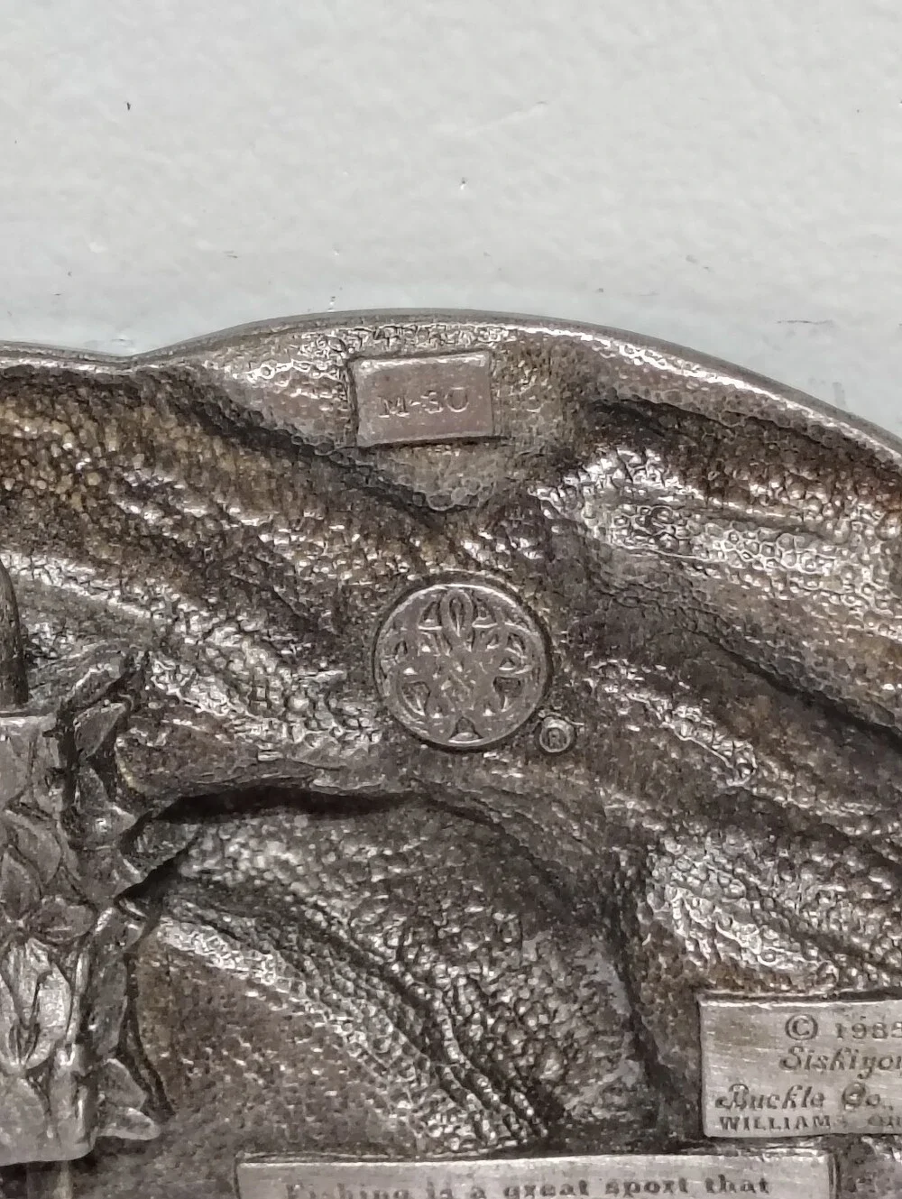 Vintage 1985 Siskiyou Pewter Belt Buckle M-30 I'd Rather Be Fishing Trout Duck